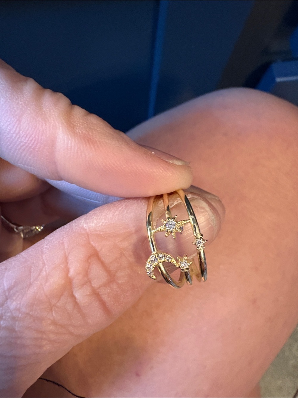 Gold Celestial Stacking Ring Set with Star & Crescent - Picture 2 of 6